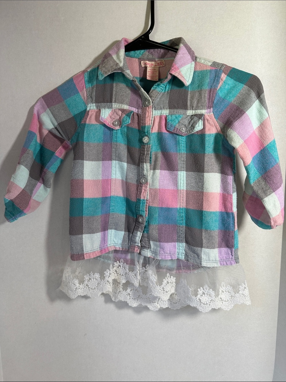 Colette Lilly plaid button up shirt with lace size 5/6